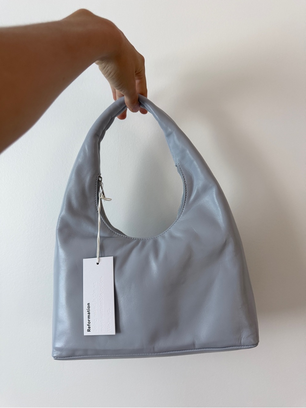 Reformation Willow Shoulder Bag in Soft Gray-Blue
